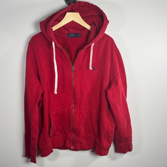 Polo Ralph Lauren Other - Vintage Polo Ralph Lauren Thermal Full Zip Hoodie Mens Waffle Knit Red 90s XXL